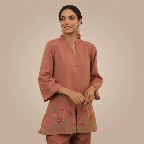 Dusty_Rose_Cotton_Embroidered_Kurta_Pant_Set_For_Women