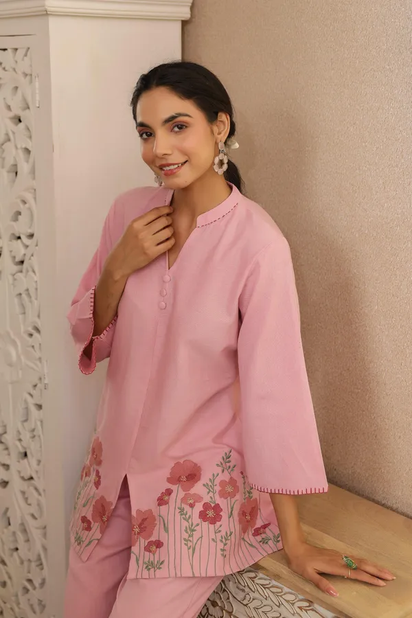Pink_Cotton_Floral_Print_Kurta_Pant_Set_For_Women