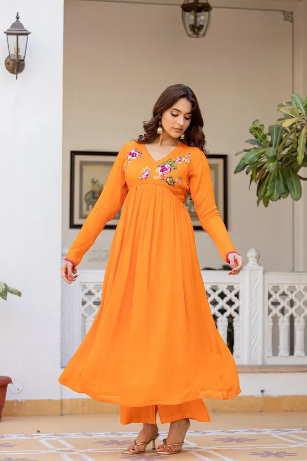 Orange_Cotton_Anarkali_Kurta_Set_For_Women
