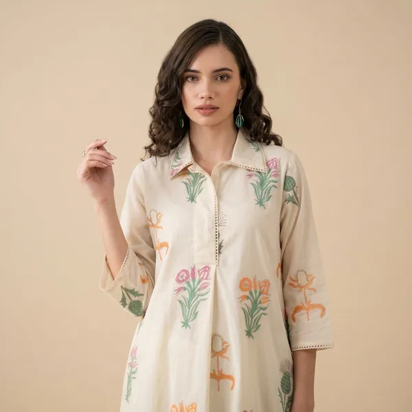 Cream_Cotton_Relaxed_Embroidered_Kurta_For_Women