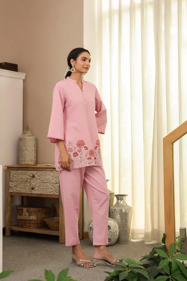 Pink_Cotton_Floral_Print_Kurta_Pant_Set_For_Women