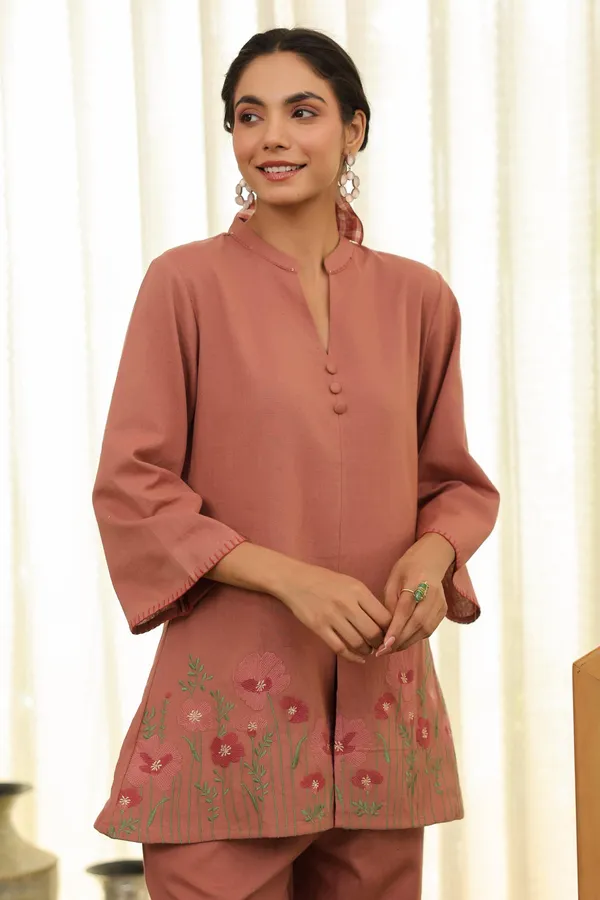 Dusty_Rose_Cotton_Embroidered_Kurta_Pant_Set_For_Women
