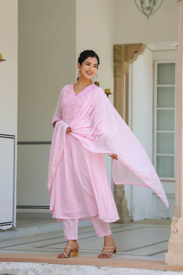 Pink_Cotton_Anarkali_Kurta_Set_For_Women