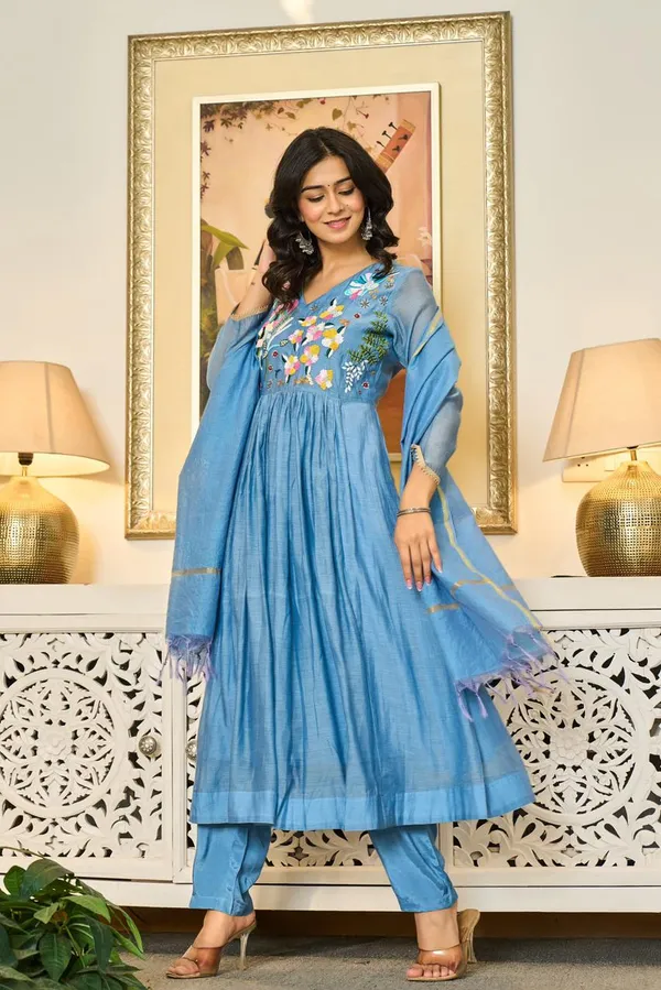 Sky_Blue_Cotton_Floral_Embroidered_Anarkali_Kurta_Set_For_Women