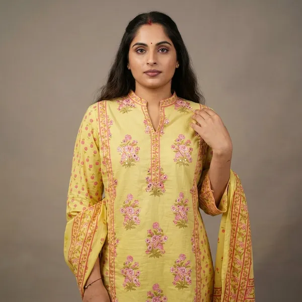 Yellow_Cotton_Embroidered_Kurta_Set_For_Women