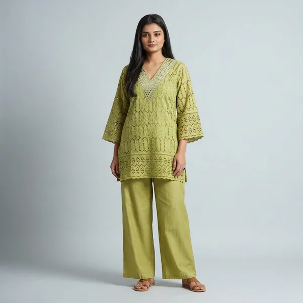 Lime_Green_Cotton_Chikankari_Embroidered_Kurta_Set_For_Women