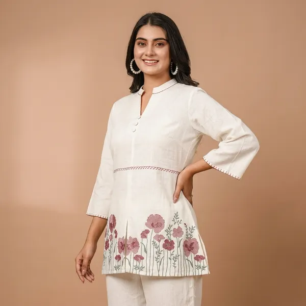 White_Cotton_Floral_Embroidered_Kurta_Pant_Set_For_Women
