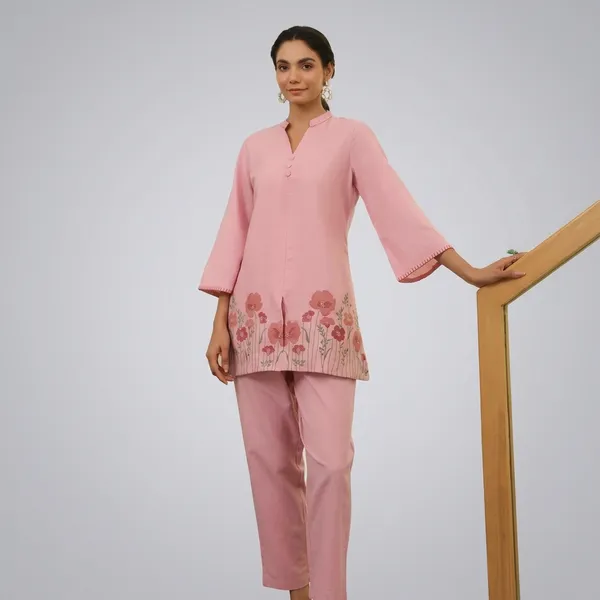Pink_Cotton_Floral_Print_Kurta_Pant_Set_For_Women