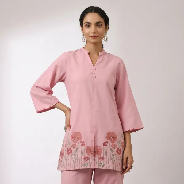 Pink_Cotton_Floral_Print_Kurta_Pant_Set_For_Women