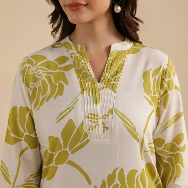 Green_And_White_Cotton_Floral_Print_Straight_Kurta_For_Women