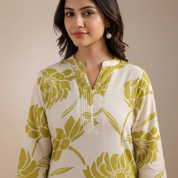 Green_And_White_Cotton_Floral_Print_Straight_Kurta_For_Women