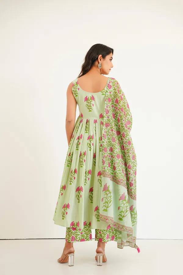 Green_Cotton_Floral_Printed_Anarkali_Kurta_Set_For_Women