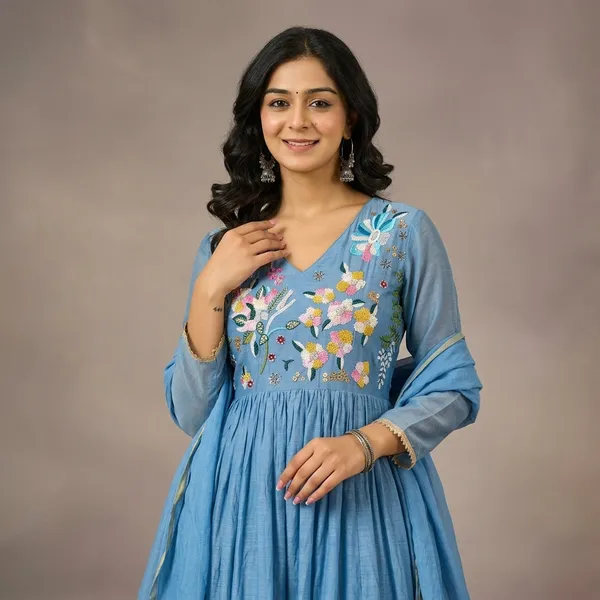 Sky_Blue_Cotton_Floral_Embroidered_Anarkali_Kurta_Set_For_Women
