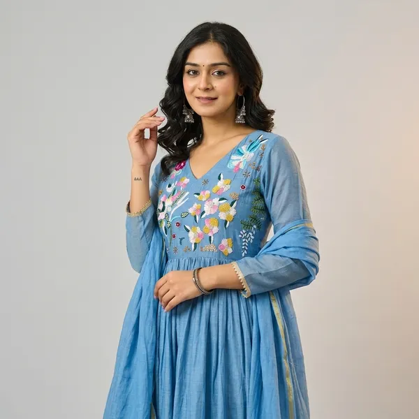 Sky_Blue_Cotton_Floral_Embroidered_Anarkali_Kurta_Set_For_Women