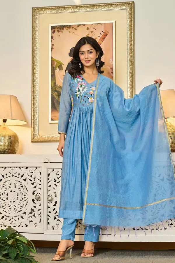 Sky_Blue_Cotton_Floral_Embroidered_Anarkali_Kurta_Set_For_Women