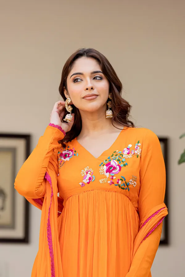 Orange_Cotton_Anarkali_Kurta_Set_For_Women