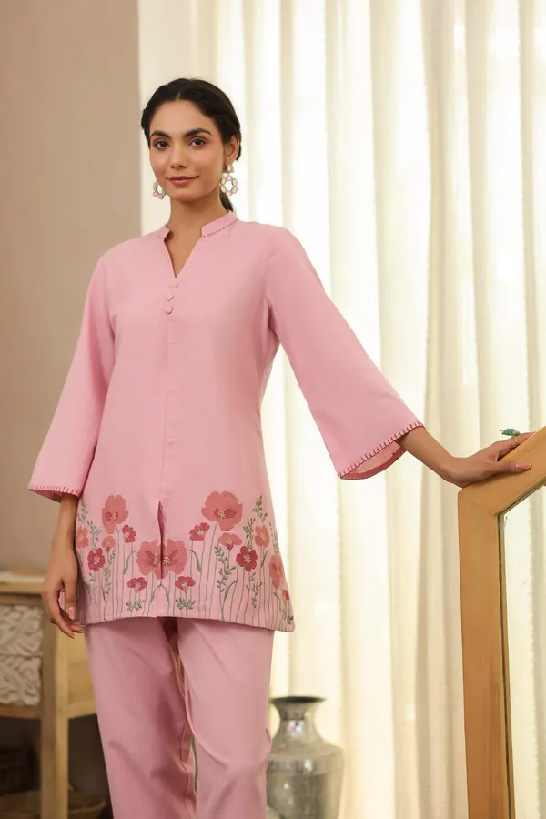 Pink_Cotton_Floral_Print_Kurta_Pant_Set_For_Women