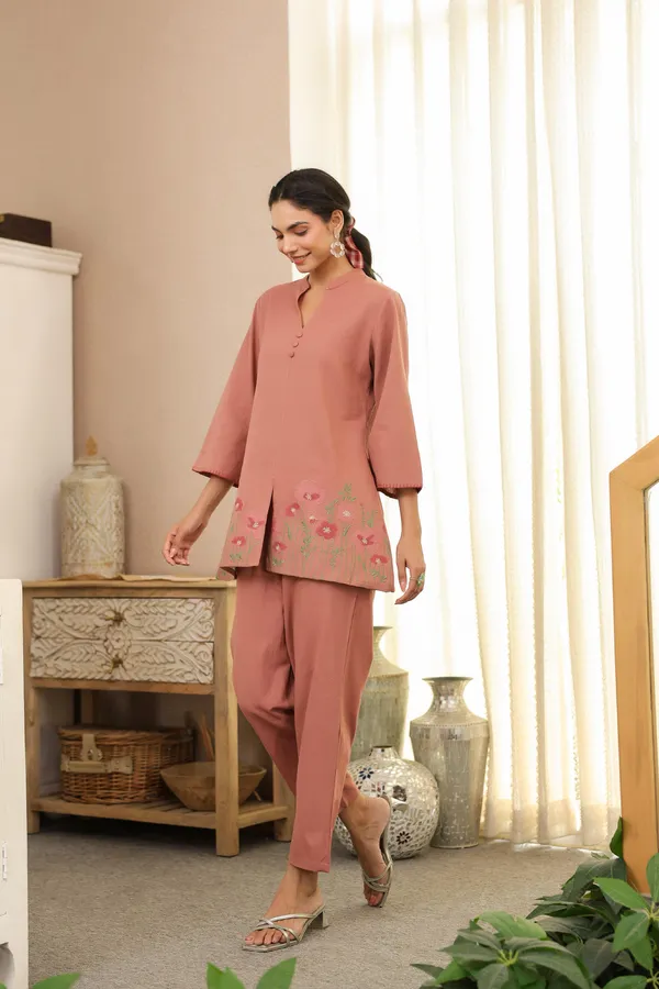Dusty_Rose_Cotton_Embroidered_Kurta_Pant_Set_For_Women