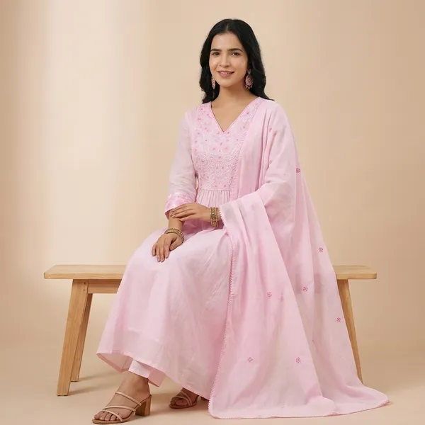 Pink_Cotton_Anarkali_Kurta_Set_For_Women