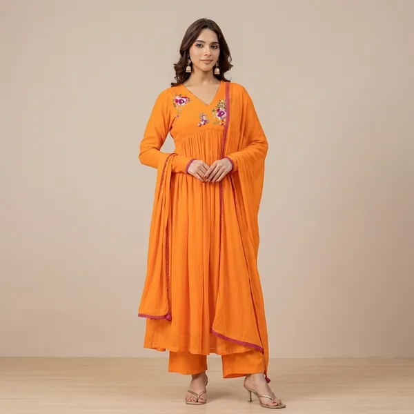 Orange_Cotton_Anarkali_Kurta_Set_For_Women