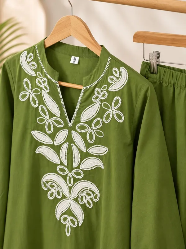 Olive_Green_Rayon_Kurta_Set_For_Girls