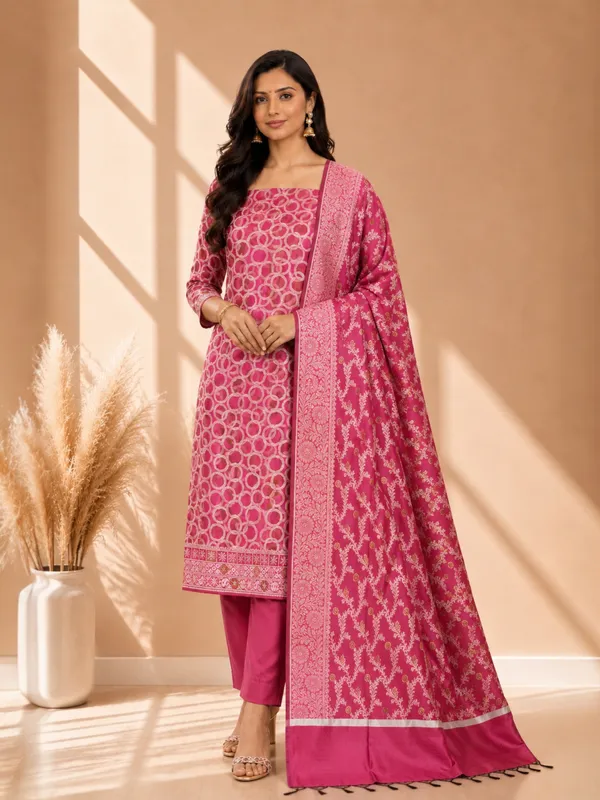Banarasi_Cotton_Silk_Meena_3_Piece_Suit_Set_for_Women_|_Red_Color