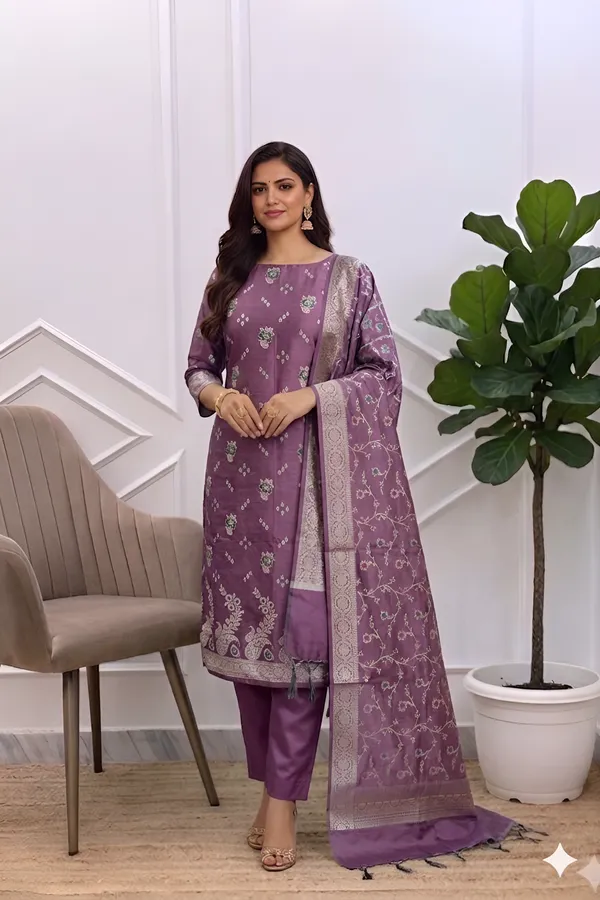 Banarasi_Purple_Magenta_Cotton_Silk_3Pcs_Suit_Set_With_All_Over_Meena_Banarasi_Soft_Cotton_Silk_Suit