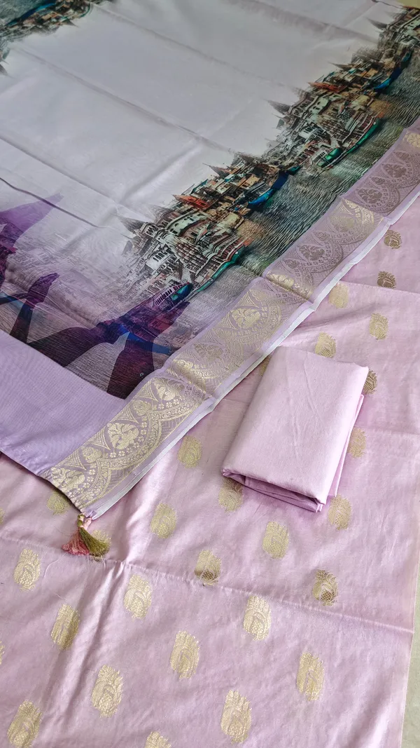 Light_Onion_Banarasi_Soft_Cotton_Silk_Suit_With_Banaras_Namo_Ghat_Printed_Dupatta_Banarasi_Soft_Cotton_Silk