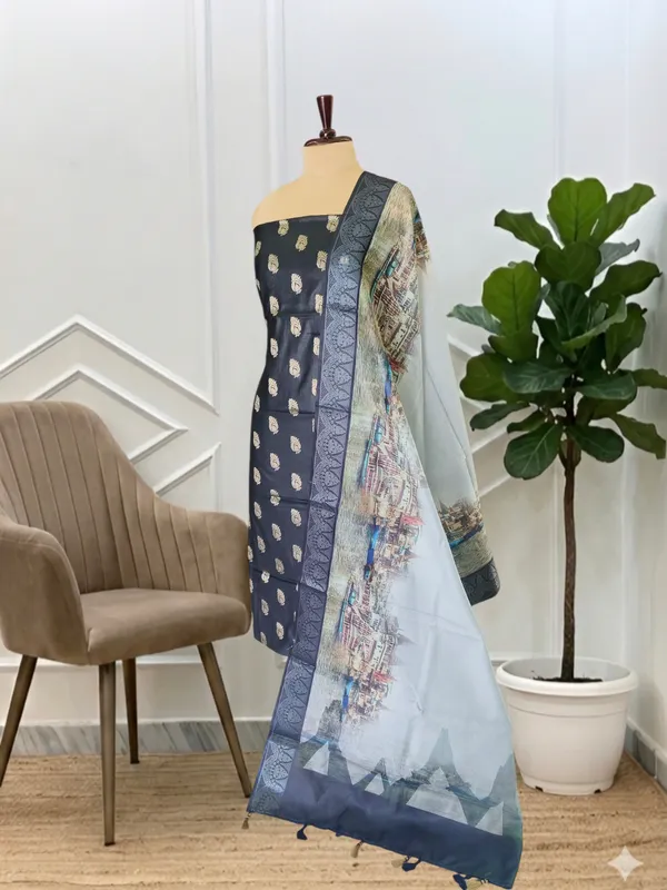 Black_Banarasi_Soft_Cotton_Silk_3Pcs_Suit_With_Printed_Pallu_Banarasi_Soft_Cotton_Silk
