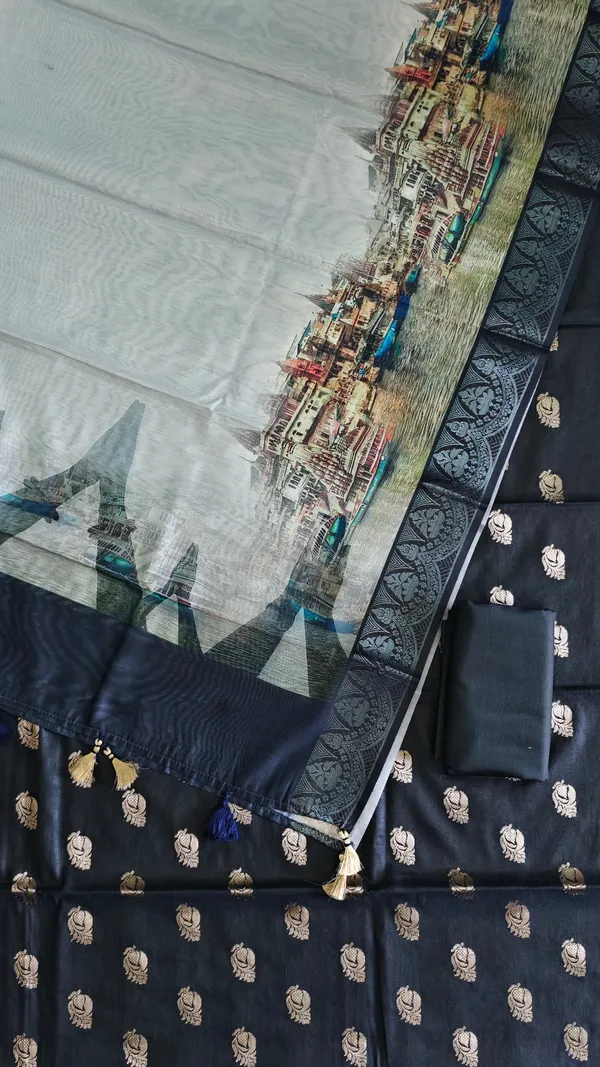 Black_Banarasi_Soft_Cotton_Silk_3Pcs_Suit_With_Printed_Pallu_Banarasi_Soft_Cotton_Silk