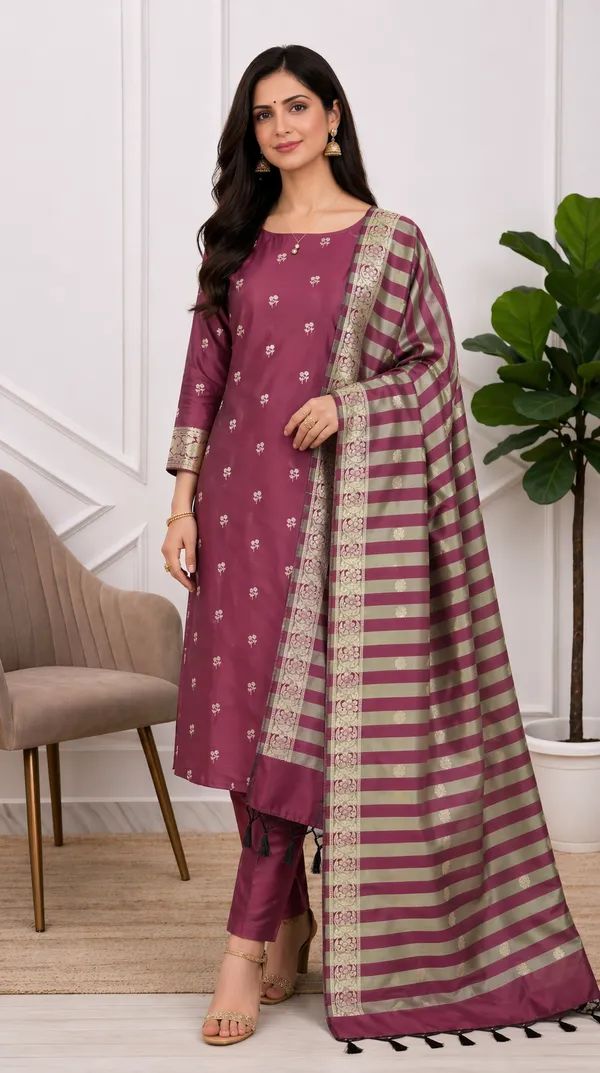 Luxury_Look_Banarasi_Soft_Semi_Silk_Suit_With_Beautiful_Wine_Banarasi_Soft_Semi_Silk