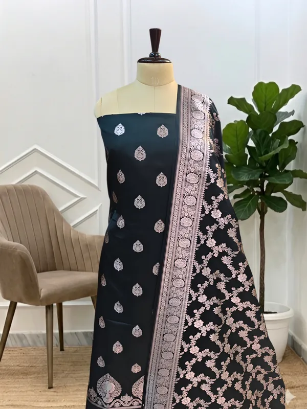 Festive_Banarasi_Handloom_Silk_Unstitched_Suit_With_Beautiful_Black_Banarasi_Handloom_Silk