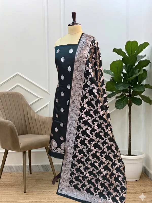 Festive_Banarasi_Handloom_Silk_Unstitched_Suit_With_Beautiful_Black_Banarasi_Handloom_Silk