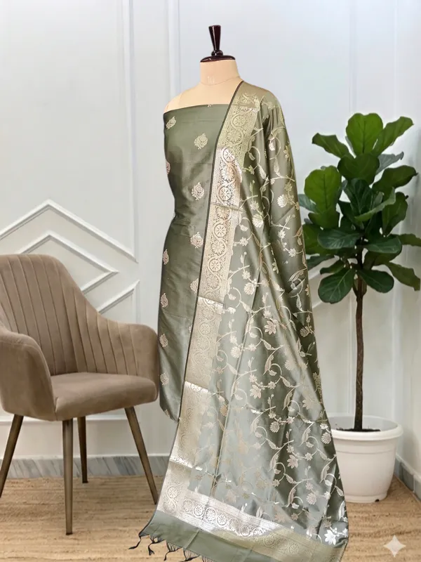 Classic_Zari_Banarasi_Semi_Soft_Silk_Suit_With_Mehndi_Banarasi_Soft_Semi_Silk