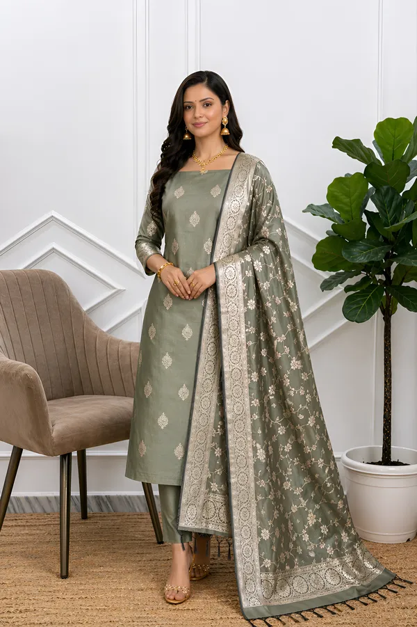 Classic_Zari_Banarasi_Semi_Soft_Silk_Suit_With_Mehndi_Banarasi_Soft_Semi_Silk