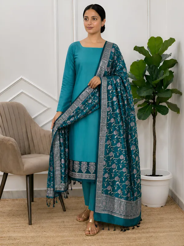 Elegant_Banarasi_Soft_Semi_Silk_3_Pcs_Suit_For_Festive_Wedding_Wear_With_Peacock_Banarasi_Soft_Semi_Silk