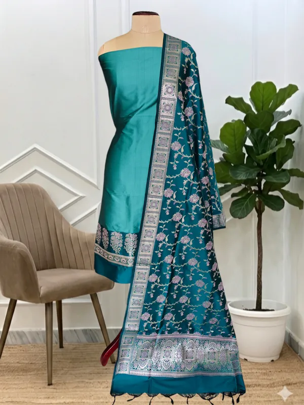 Elegant_Banarasi_Soft_Semi_Silk_3_Pcs_Suit_For_Festive_Wedding_Wear_With_Peacock_Banarasi_Soft_Semi_Silk