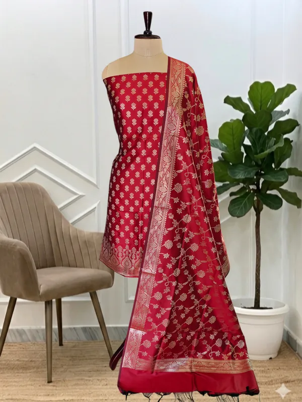 Easy_Drape_Premium_Soft_Banarasi_Silk_3_Pcs_Suit_With_Red_Banarasi_Soft_Silk