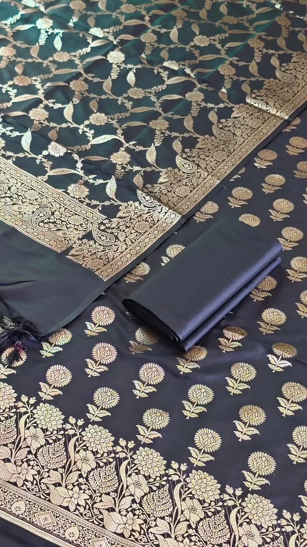 3_Piece_Banarasi_Silk_Suit_With_Black_Banarasi_Silk