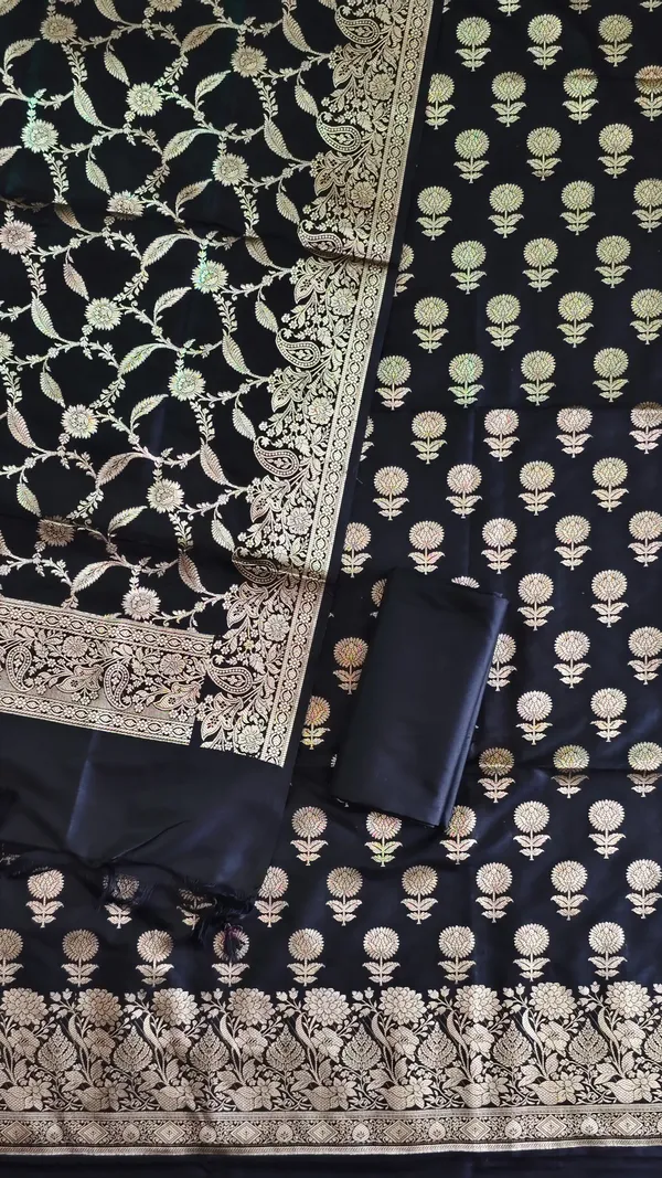 3_Piece_Banarasi_Silk_Suit_With_Black_Banarasi_Silk