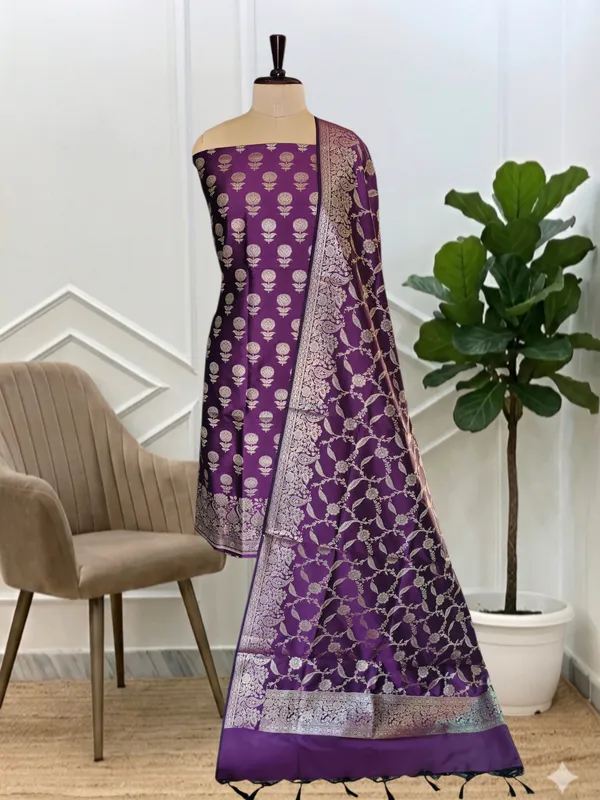 Party_Wear_Banarasi_Silk_Suit_3_Piece_With_Magenta_Banarasi_Silk