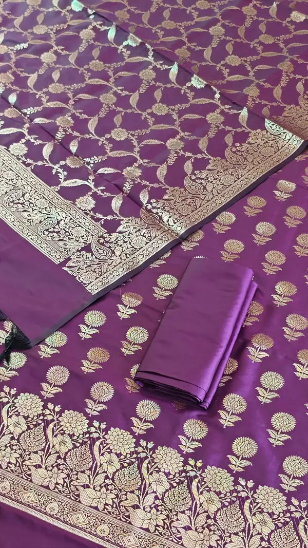 Party_Wear_Banarasi_Silk_Suit_3_Piece_With_Magenta_Banarasi_Silk