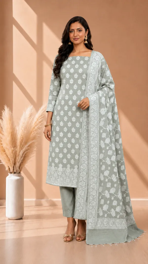Traditional_Banarasi_Linen_Silk_3_Pcs_Suit_With_Sage_Green_Banarasi_Linen_Silk