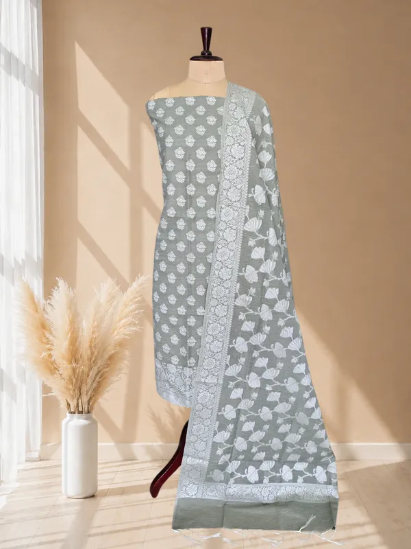 Traditional_Banarasi_Linen_Silk_3_Pcs_Suit_With_Sage_Green_Banarasi_Linen_Silk