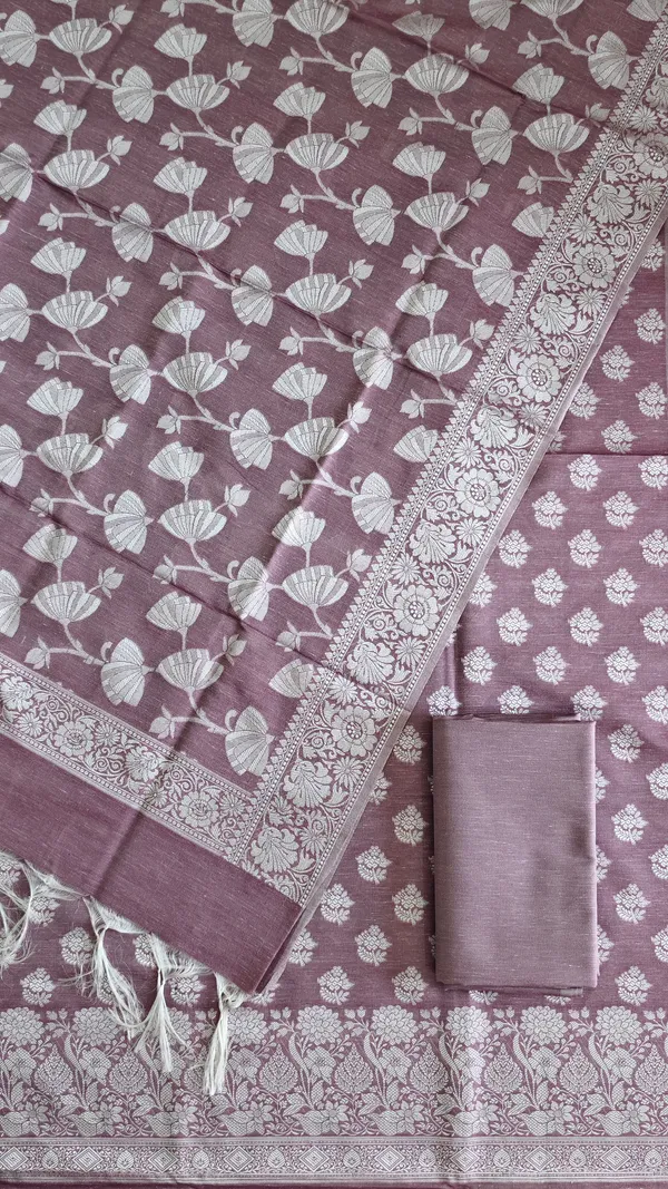 Luxury_Banarasi_Linen_Dress_Material_3_Piece_Suit_With_Dusty_Lavender_Banarasi_Linen_Silk