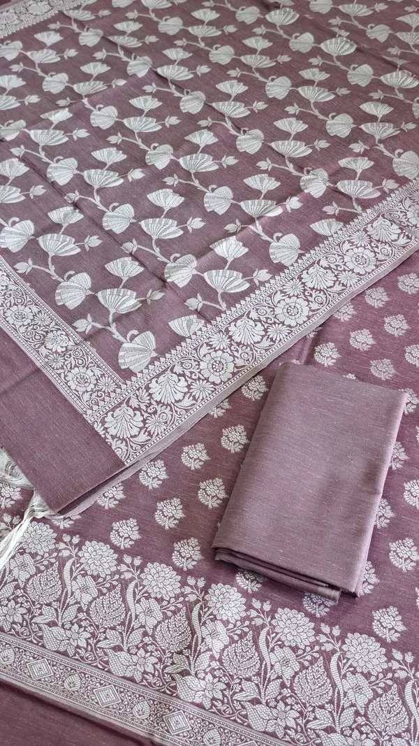 Luxury_Banarasi_Linen_Dress_Material_3_Piece_Suit_With_Dusty_Lavender_Banarasi_Linen_Silk