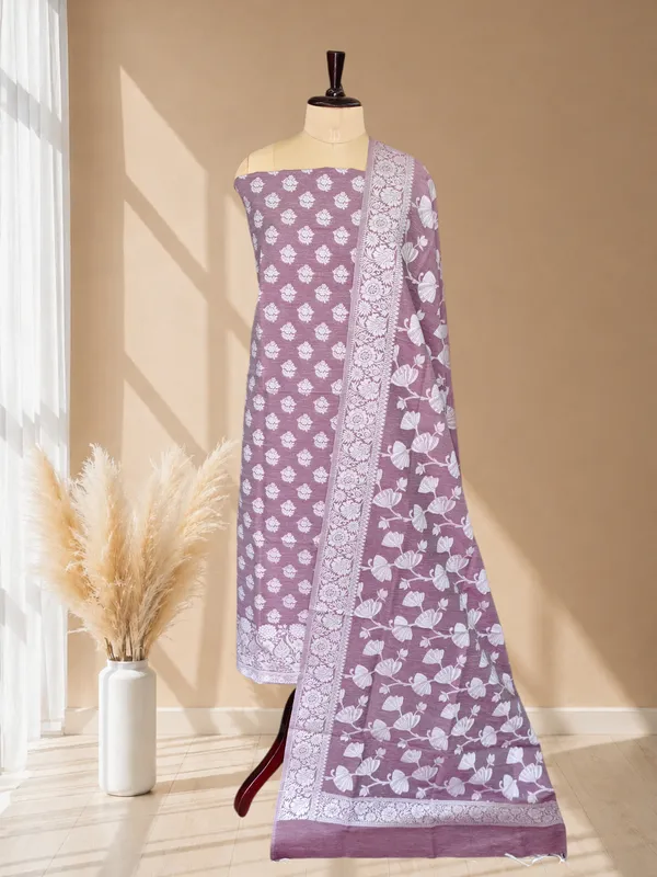 Luxury_Banarasi_Linen_Dress_Material_3_Piece_Suit_With_Dusty_Lavender_Banarasi_Linen_Silk