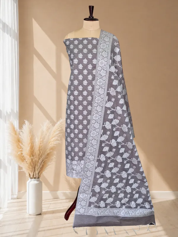 Soft_Banarasi_Linen_3_Piece_Suit_For_Women_With_Dark_Grey_Banarasi_Linen_Silk