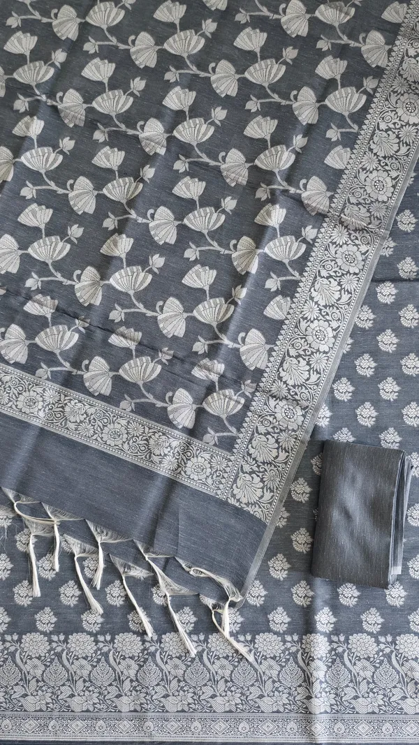 Soft_Banarasi_Linen_3_Piece_Suit_For_Women_With_Dark_Grey_Banarasi_Linen_Silk