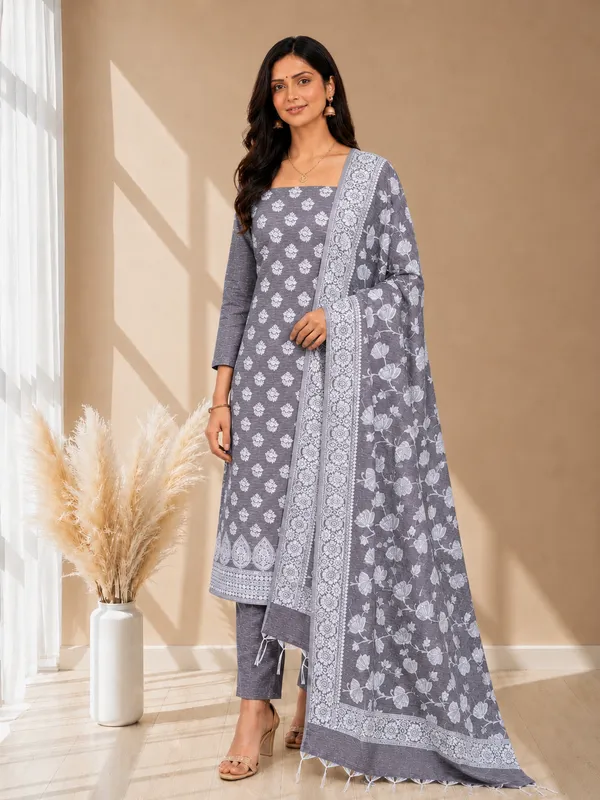Soft_Banarasi_Linen_3_Piece_Suit_For_Women_With_Dark_Grey_Banarasi_Linen_Silk